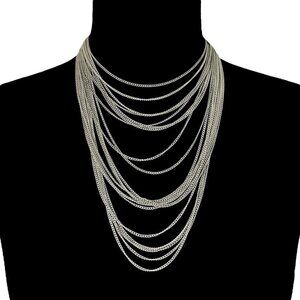 Vintage Multi Strand Necklace Pewter (?) Adjustable Length Bib Statement